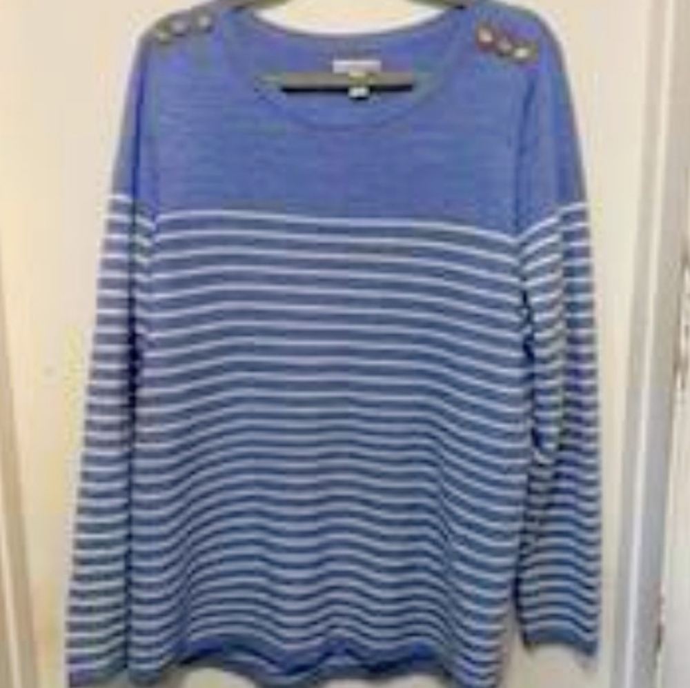 Croft & Barrow Navy and White Striped Crew Neck Sweater